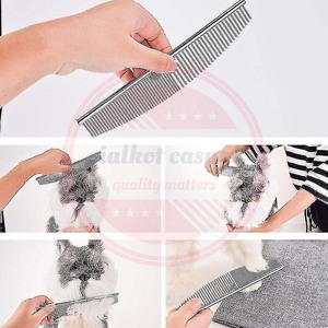 Peine de aseo para mascotas, peine y cepillos en forma de media luna de Metal de acero inoxidable para perros, herramienta de aseo para mascotas de dientes dobles - Product Image 4