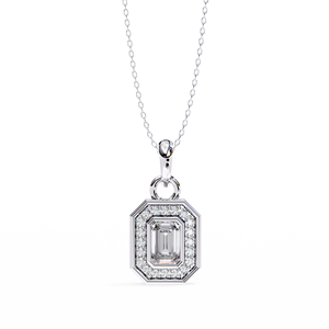 Collier pendentif halo en diamant naturel classique émeraude 1,0 ct, chaîne en or blanc 14 carats, options or rose/or jaune, cadeau de mariage - Product Image 1