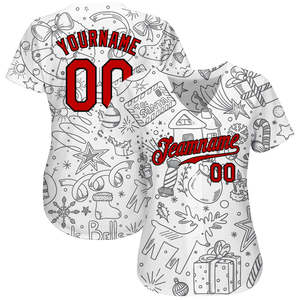 Mejor diseño sublimación gris rojo-negro Navidad 3D auténtico impreso béisbol Jersey para jugador - Product Image 2