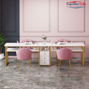 Muebles de salón de mármol con marco de metal personalizable y capacidad de almacenamiento duradero asequible al por mayor con mesa de <span class=keywords><strong>uñas</strong></span> <span class=keywords><strong>acrílicas</strong></span> - Product Image 6