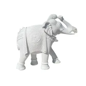 2024 New Arrival Hot Sale Outdoor Garden Hand Carved Large White Marble Stone Elephant Statue for Home Entrance