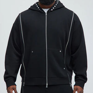 Sweat à capuche à double fermeture éclair, épaules tombantes, de haute qualité, surdimensionné, unisexe, avec strass, décontracté, pour l'extérieur, délavé à l'acide - Product Image 3