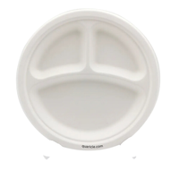 Assiette jetable biodégradable en bagasse de 9-10 pouces, 3 compartiments, haute qualité, pour service alimentaire, avec logo personnalisé, vente en gros