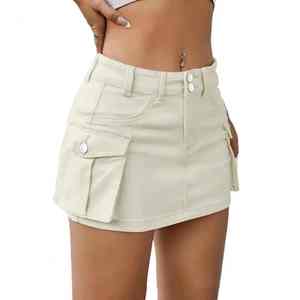 High Waist Women's <b>Denim</b> <b>Skirt</b> Button Washed Solid Casual Commuter Dress Hip Bag Style For Spring Summer Autumn - Product Image 1