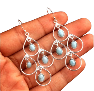 Pendientes de Plata de Ley 925 con Piedra Preciosa Larimar para Mujer, Joyería Femenina - Product Image 1