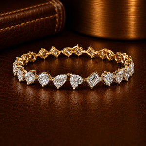 Multi Shape Station Diamond Tennis <b>Bracelet</b> Lab Grown Diamond 14K 18K <b>Solid</b> Gold DEF VVS Fine Jewelry OEM Wholesale Manufacturer - Product Image 1