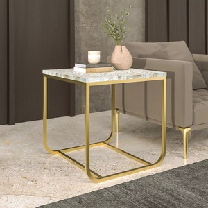 Mesa auxiliar moderna de forma cuadrada superior de cristal con base de metal, perfecta para sala de estar, cafetería, oficina y espacios elegantes de la India - Product Image 6