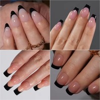 AILLSA 120 pièces Faux ongles à presser en acrylique entièrement mats, design français - Formes moyennes courtes Ballerine, Amande, Carré, Rond, Ovale, Cercueil