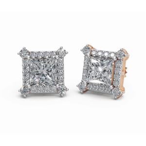 Pendientes de Diamantes con Halo de Princesa Real, Oro de 9 KT, 14 KT, 18 KT, Joyería Cultivada en Laboratorio, Proveedor Mayorista OEM B2B para Exportación - Product Image 2