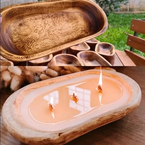 Cuenco de madera de masa de 3 mechas, vela artesanal, cera Natural hecha a mano, decoración acogedora para el hogar, aroma Natural de larga duración - Product Image 1