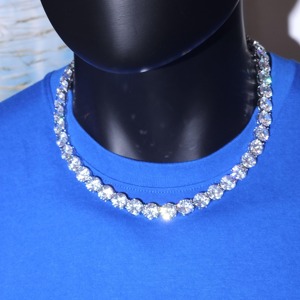 10mm Round Brilliant Cut Moissanite Diamond <b>Tennis</b> Chain <b>Necklace</b> In 925 <b>Silver</b> Iced Out Hip Hop Jewelry For Men At Low Price - Product Image 5