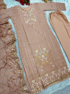 DESIGNER LOURD FUAX GEORGETTE BRODERIE 5MM SÉQUENCES TRAVAIL TOP- PENT - Product Image 4