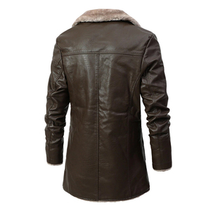 Veste en cuir PU hommes Style Long solide hommes Streetwear polaire décontracté hommes vêtements poches poitrine cuir manteau Outwear - Product Image 3