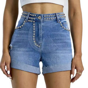 Nouveau Style Custom Made Femmes Strass Shorts Couleur Unie Made In Pakistan Femmes Strass Shorts - Product Image 5