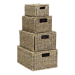 Organiseurs de rangement en paille de mer avec poignée découpée, paniers à couvercle tissé, boîtes en herbe de mer, organiseur de boîte en herbe de mer - Product Image 6