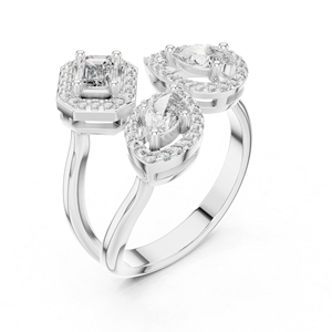 Bague à clous en or rose 14 carats avec émeraude/marquise/diamant rond de laboratoire pour femmes |   Nouveau diamant cultivé - Product Image 2