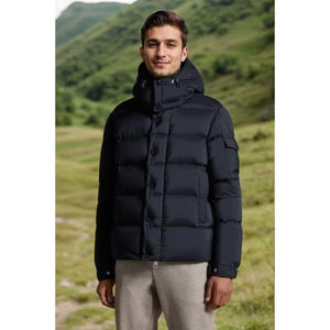 Chaqueta acolchada negra de alta calidad cálida a prueba de viento con Capucha con cordón hecha de lona duradera - Product Image 2