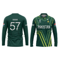 Camiseta de Cricket Personalizada CHARR INDUSTRIES 2023 del Equipo de Pakistán para Hombre Adulto, Manga Corta y Larga, 100% Poliéster, Alta Calidad