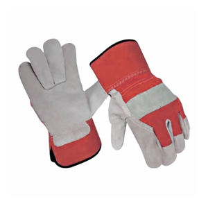 Guantes de trabajo de soldadura de cuero de grano de vaca de Palma con parches de seguridad en la espalda de rayas cortas de alta calidad para guantes de cuero para hombres - Product Image 4