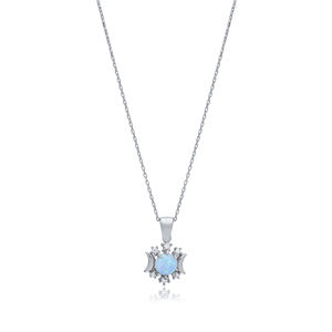 Opale bleue CZ coupe ronde Design pierre breloque collier en argent en gros turc fait à la main 925 bijoux en argent Sterling - Product Image 4