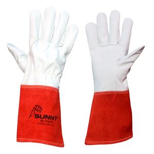 Gants de soudage TIG en cuir de chèvre de haute qualité avec manchette rouge – Gants de sécurité en cuir ignifuge résistants à la chaleur pour le soudage - Product Image 1