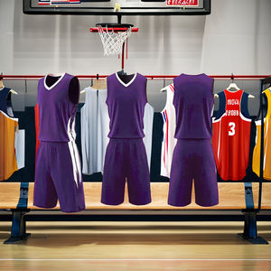 Maillot de basket-ball unisexe personnalisé en gros, ensemble en maille, imprimé par transfert thermique, vêtements de sport à séchage rapide, 100% polyester, toutes saisons - Product Image 4