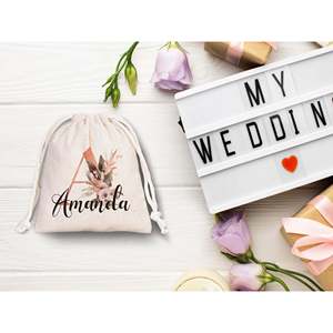 Personalized Bridal Cotton <b>Drawstring</b> <b>Pouch</b> Bags Wedding and Bachelorette Party Gift Bags Customizable Wedding <b>Pouches</b> - Product Image 3