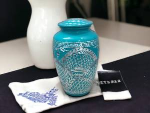 โกศใส่เถ้ากระดูกชายโกศสลักด้วยเงินสีน้ำเงินสำหรับผู้ใหญ่โกศตกแต่ง - Product Image 2