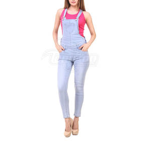 Customized Design <b>Women's</b> <b>Elastic</b> Waist Straight Casual Cotton Solid <b>Jeans</b> Dungarees - Product Image 1