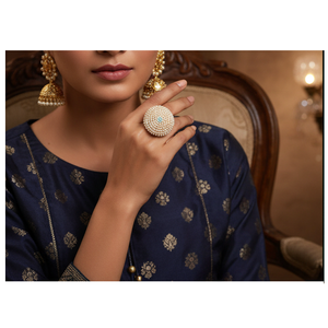 แหวนมุกสีทองหรูหราสำหรับปาร์ตี้และชุดราตรีเครื่องประดับแฟชั่นสำหรับผู้หญิงเป็นประกาย - Product Image 4