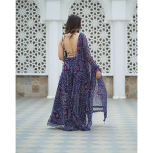 Conjunto de Traje Bandhej de Chifón Azul Puro para Mujer Nila con Calificación de 4.8 - Product Image 5