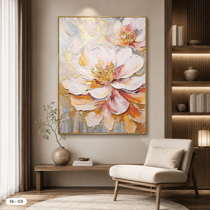 Peinture à l'huile florale moderne HALO sur toile, art imprimé numérique avec accents dorés, décoration murale encadrée F6-C5 - Product Image 5