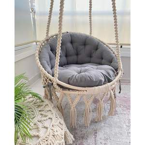 Fauteuil suspendu en macramé naturel, design traditionnel, mobilier d'extérieur en métal pour jardin, balcon et salon, relaxation - Product Image 2
