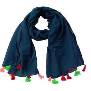 Nueva llegada 100% bufanda de algodón polivinílico para mujer sólido liso azul Multicolor borla moda aspecto de moda textura suave al por mayor - Product Image 2
