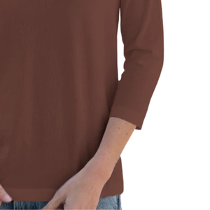 T-shirt pour femme en coton biologique de luxe 100% certifié GOTS, manches 3/4, col en V, pré-rétréci, doux, respirant, classique - Product Image 4