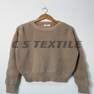 เสื้อสเวตเตอร์ผ้าฝ้ายออร์แกนิกสำหรับผู้หญิง, เสื้อสเวตเตอร์ผ้าฝ้ายออร์แกนิคสไตล์100% ถักสีพื้น - Product Image 1