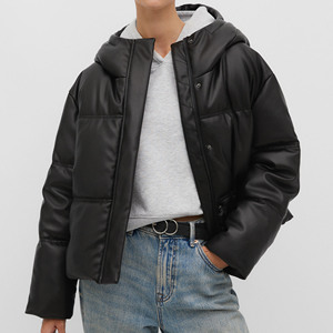 2023 bordado personalizado Logo cálido cuero Puffer abajo abrigo chaqueta mujer invierno Casual Original cuero burbuja acolchado 2023 chaquetas - Product Image 4
