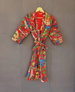 ชุดคลุมอาบน้ำผ้าฝ้ายอินเดียทำมือ ลายคันธา พิมพ์ดิจิทัล ลายบล็อก ผ้าควิลท์ ยาวคลุมเท้า คอวี ชุดนอนสำหรับผู้หญิง - Product Image 6