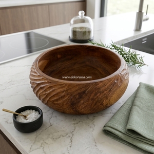 Tazón de Madera Ecológico, Tazón para Servir Ensaladas de Madera Natural, Tazones de Madera de Teca para Frutas, para el Hogar, Utensilios de Cocina y Fiestas - Product Image 6