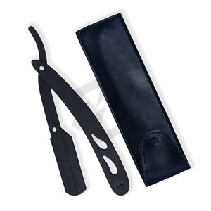 Maquinilla de afeitar recta de peluquero de acero inoxidable sólido con logotipo personalizado con revestimiento negro con hoja expuesta moldeador de barba de salón profesional - Product Image 2