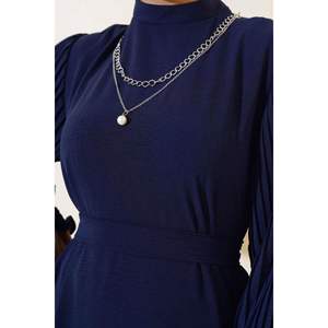 Robe plissée à manches Bleu Marine - Product Image 4