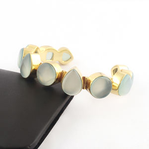 Bijoux de mode Vintage, calcédoine d'eau polie lisse, Bracelet réglable, plaqué or, manchette ouverte, Bracelet cadeau - Product Image 3
