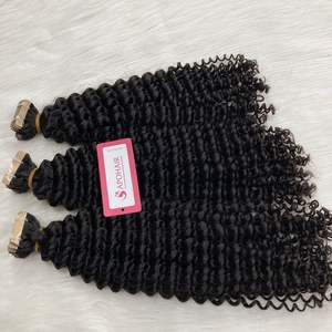 Extensions de cheveux humains normaux de bande de couleur noire vierge crue à double tirage Bande normale bouclée profonde dans les extensions de cheveux humains - Product Image 3