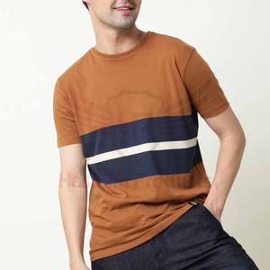 100% Cotton High Quality <b>Collarless</b> Color Block Casual Short Sleeve T-<b>Shirt</b> for <b>Men</b> High Street Plus Size From Pakistan - Product Image 2