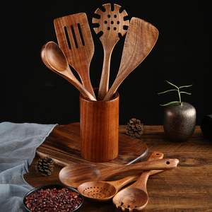 7-Piece Wooden Eco-Friendly Classic <b>Coaster</b> <b>Set</b> <b>with</b> <b>Holder</b> Utensils Multi-Purpose Server Spoons for Kitchen Coffee Tea - Product Image 5