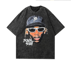 T-Shirt tricoté 100% coton de haute qualité lavage à l'acide conception de lavage minéral rétro style vintage décontracté surdimensionné et lourd - Product Image 1