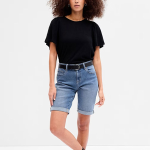 Shorts de Mezclilla Rectos de Cintura Media para Mujer, Ropa de Calle de Verano, Ajuste Entallado, Transpirable, Secado Rápido, 100% Algodón, Alta Calidad, Hecho en Pakistán - Product Image 2