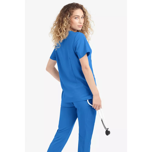 Haut de blouse médicale pour femme à col en V zippé et manches courtes, respirant et extensible, avec poches, pour infirmière, médecin et personnel hospitalier - Product Image 4