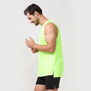 Camiseta sin mangas de gimnasio para hombre OEM 100% algodón Stringer entrenamiento deportes Fitness Casual Split diseño de secado rápido transpirable camiseta sin mangas de punto - Product Image 5