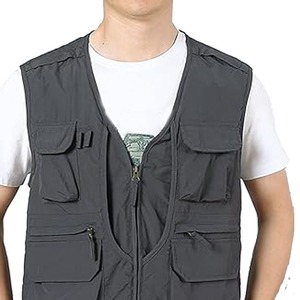Respirant hommes multi-poches col en V fermeture éclair Cargo gilet de travail maille en Nylon gilet tactique photographe sans manches gilet de pêche - Product Image 3